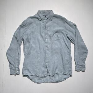 Light Blue Linen Button Up Long Sleeve Shirt / Mens L / Martin Gordon / Minimal